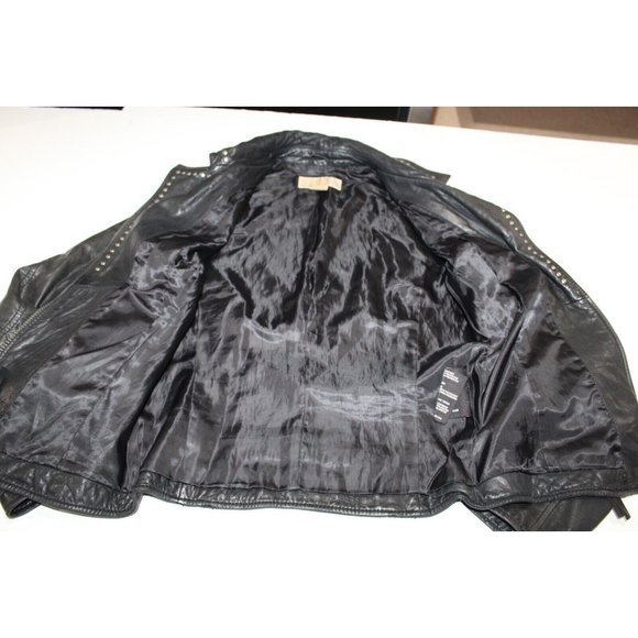 Michael Kors Leather Full Zip Studded Motorcycle Jacket Moto Biker Black Size XS - Picture 5 of 9